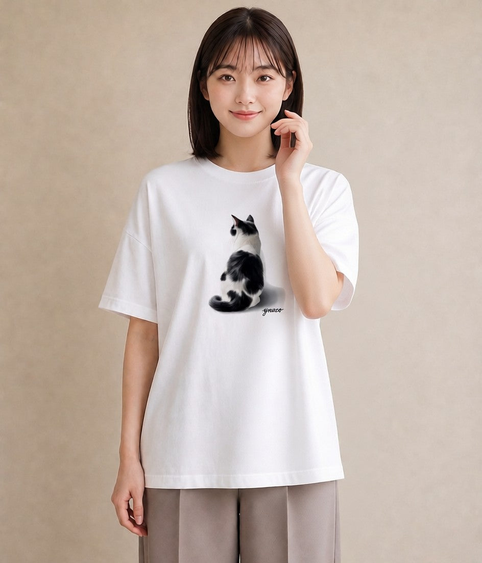 半袖Tシャツ レディース エキゾチックショートヘア 猫 ねこ イラスト ユニーク 送別ギフト 通勤 白T