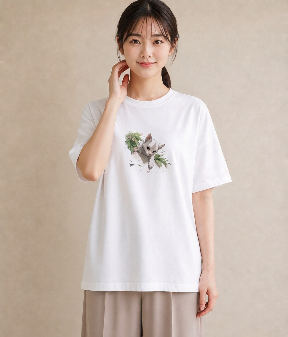 デザインTシャツ レディース 白猫 猫 ねこ イラスト ゆるかわ 20代 カジュアルコーデ 白T