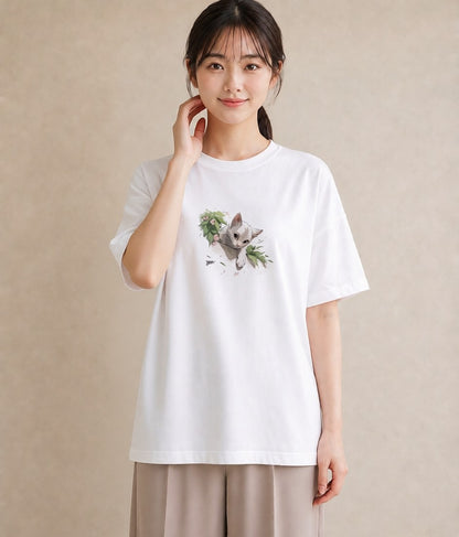デザインTシャツ レディース 白猫 猫 ねこ イラスト ゆるかわ 20代 カジュアルコーデ 白T