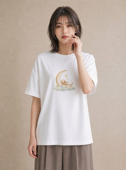 半袖Tシャツ レディース 三日月 星空 宇宙 イラスト 旅行コーデ 送別ギフト 通勤 白T