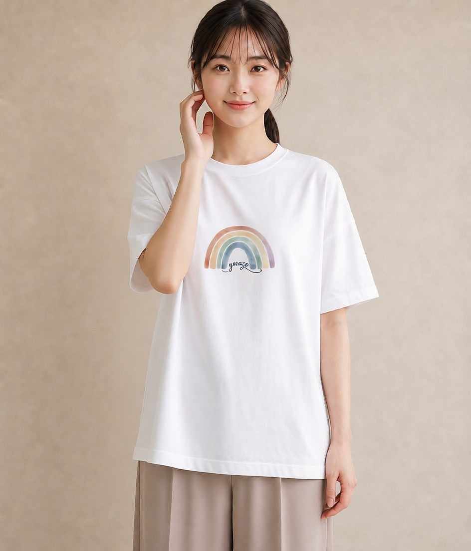 半袖Tシャツ レディース 虹 星空 宇宙 イラスト ミニマル 夏コーデ 通学 白T