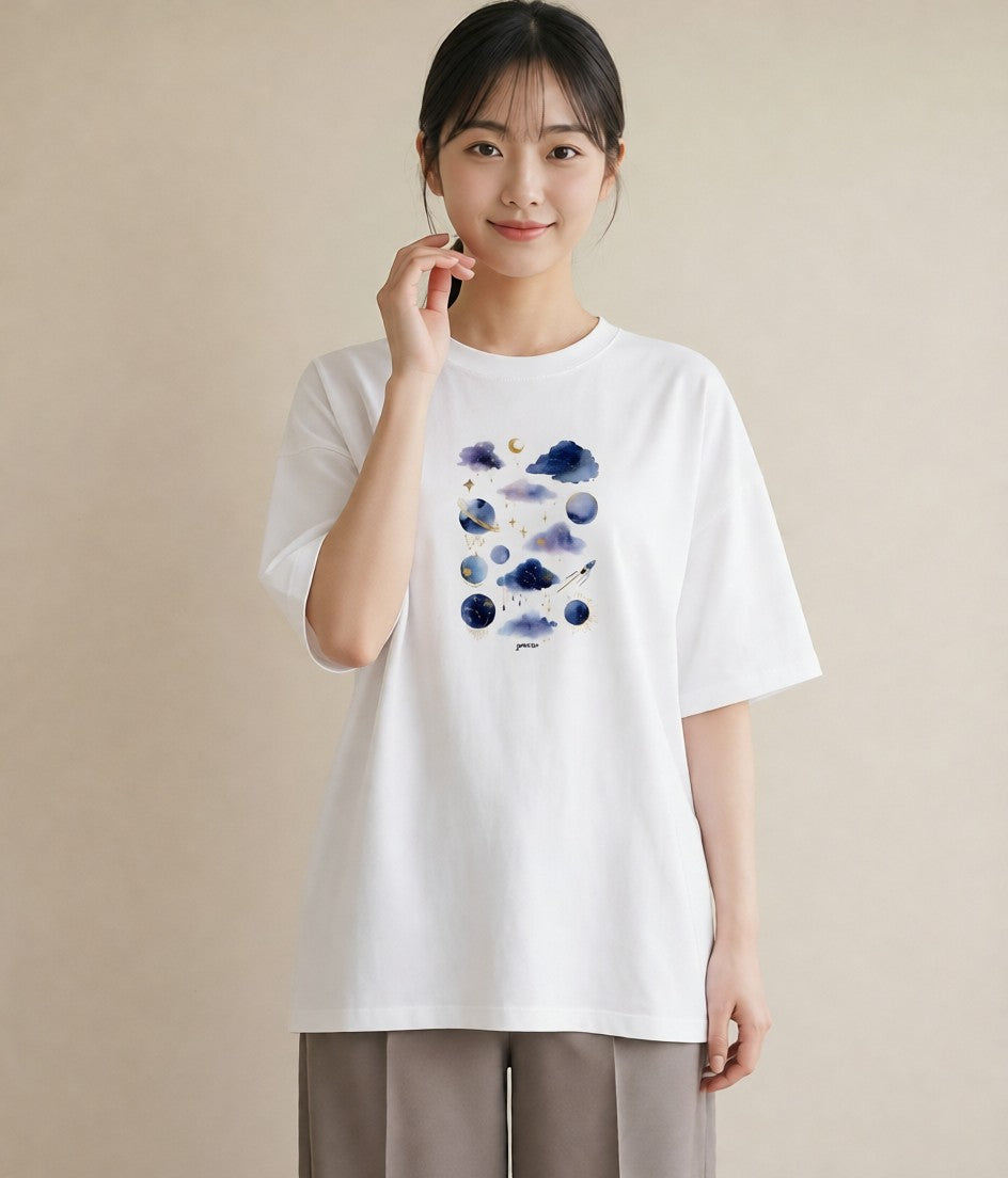 プリントTシャツ レディース 牡牛座 星空 宇宙 イラスト 個性的 秋コーデ おしゃれギフト 白T