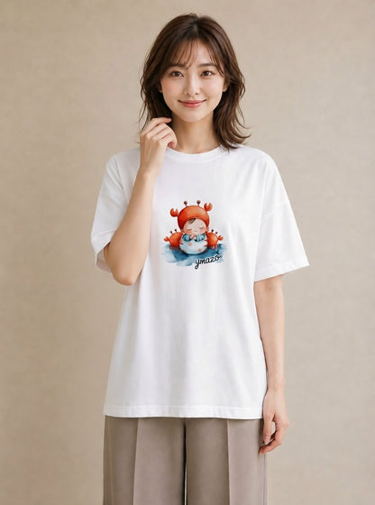 デザインTシャツ レディース ヤドカリ 海の生き物 海 イラスト ナチュラル 敬老の日 ホワイトデー 白T