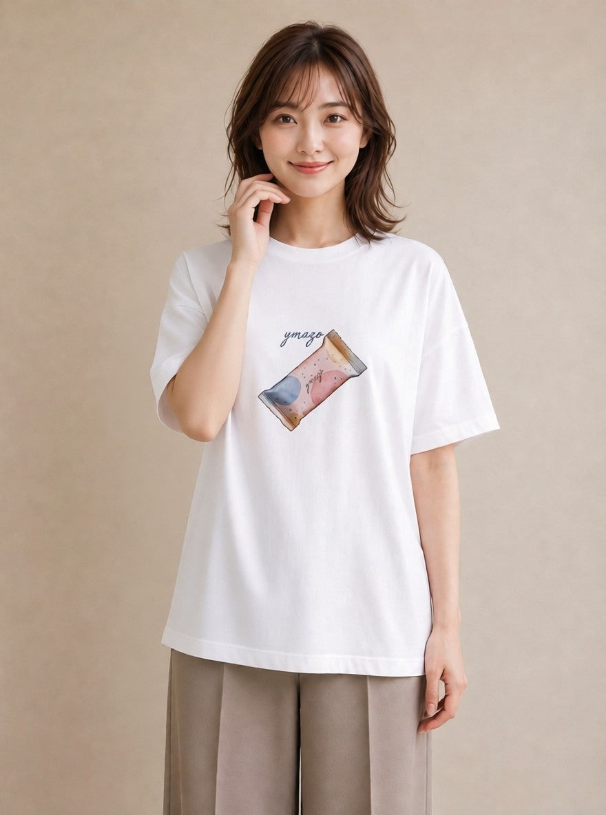 Tシャツ レディース アイス 食べ物 フード イラスト 普段使い 散歩 お出かけ 白T