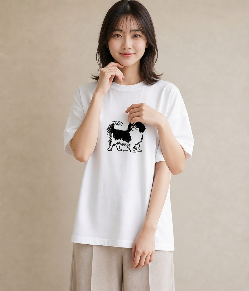 Tシャツ レディース 狆 犬 いぬ イラスト ナチュラル 普段着 週末コーデ 白T