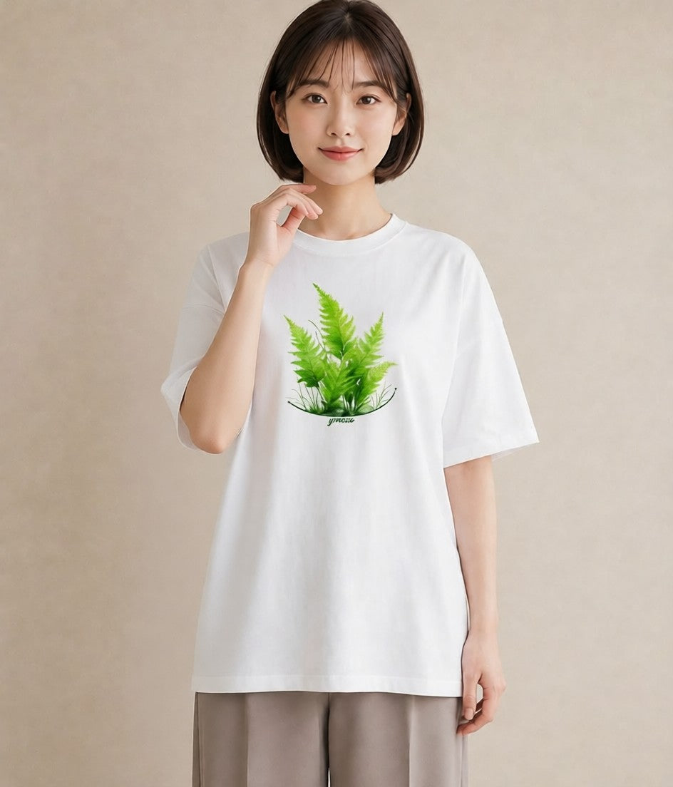 Tシャツ レディース 苔 植物 ボタニカル イラスト 旅行コーデ ミセス 春コーデ 白T