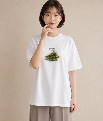 デザインTシャツ レディース 桟橋 水辺 波止場 ナチュラル アンティーク イラスト 淡色 敬老の日 ホワイトデー 白T