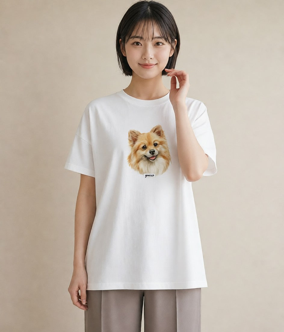 グラフィックTシャツ レディース ポメラニアン ポメ 犬 いぬ イラスト 抜け感 親子 20代 白T