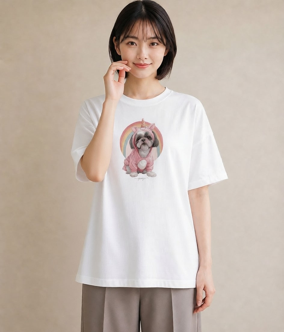 Tシャツ レディース 狆 犬 いぬ イラスト ゆるかわ 送別ギフト 通勤 白T