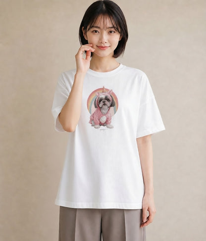 Tシャツ レディース 狆 犬 いぬ イラスト ゆるかわ 送別ギフト 通勤 白T