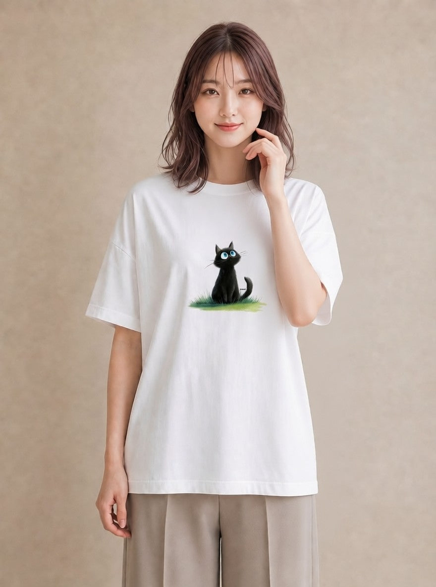 デザインTシャツ レディース ロシアンブルー 猫 ねこ イラスト ユニーク ママ カフェ服 白T