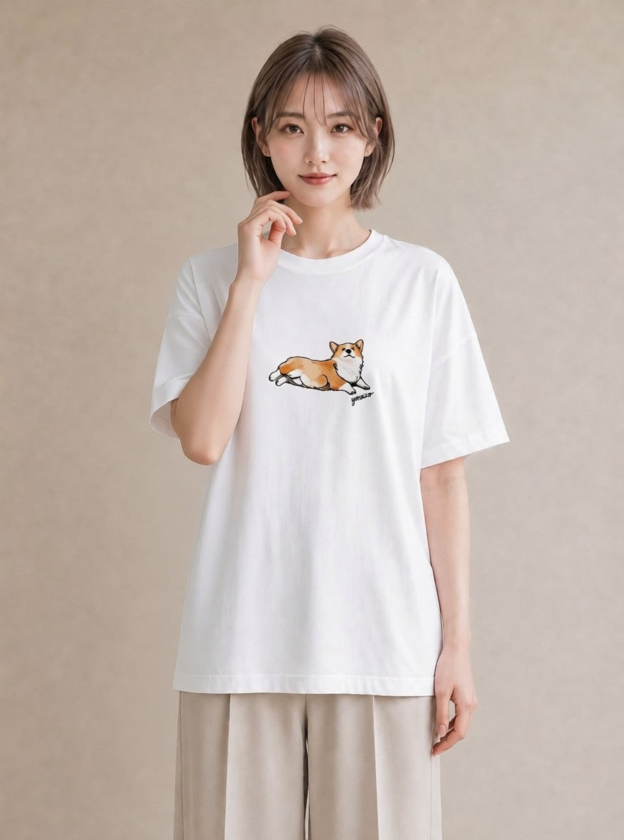 半袖Tシャツ レディース ウェルシュコーギー コーギー 犬 いぬ イラスト お洒落 ホワイトデー 春服 白T