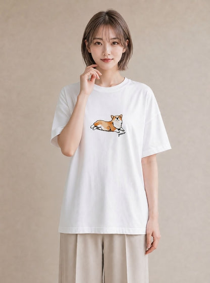 半袖Tシャツ レディース ウェルシュコーギー コーギー 犬 いぬ イラスト お洒落 ホワイトデー 春服 白T