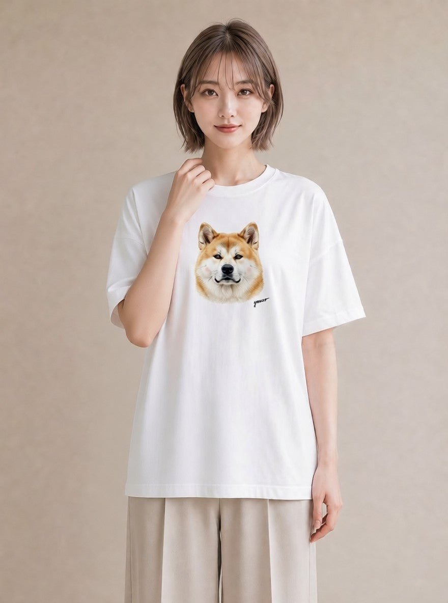 半袖Tシャツ レディース 秋田犬 犬 いぬ イラスト ユニーク 母娘コーデ 自分用 白T