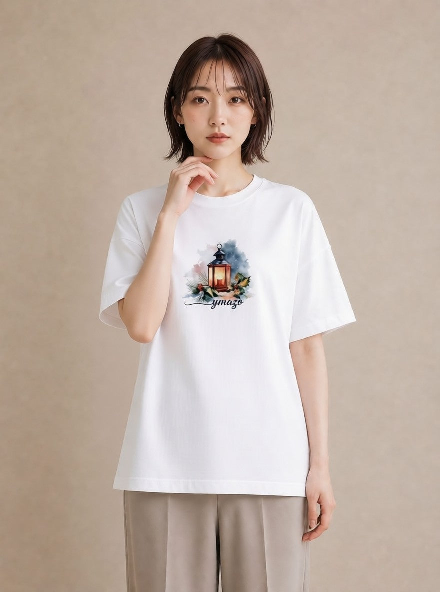 Tシャツ レディース 街灯 夜霧 夜 ナチュラル アンティーク イラスト 抜け感 お揃い 親子 白T