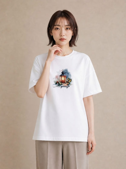Tシャツ レディース 街灯 夜霧 夜 ナチュラル アンティーク イラスト 抜け感 お揃い 親子 白T