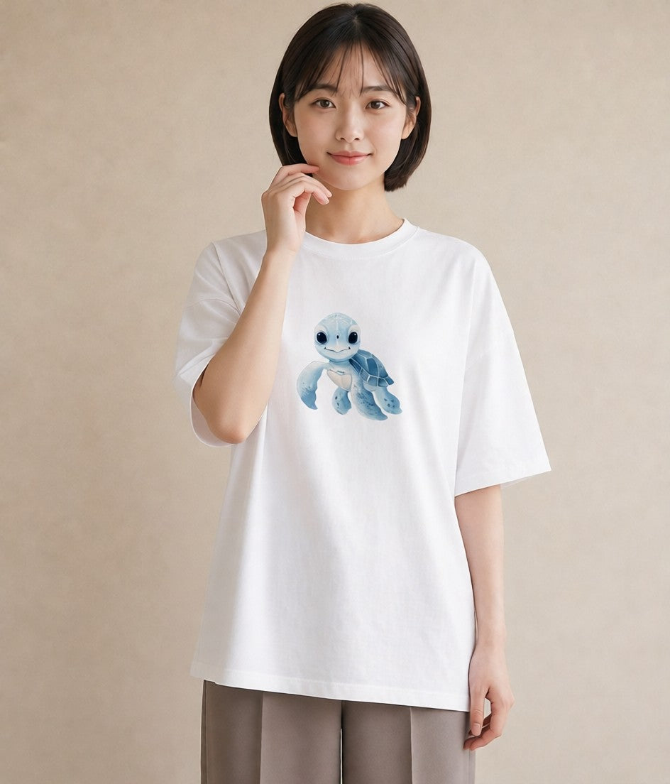プリントTシャツ レディース ウミガメ 海の生き物 海 イラスト 休日コーデ クリスマス 旅行 白T