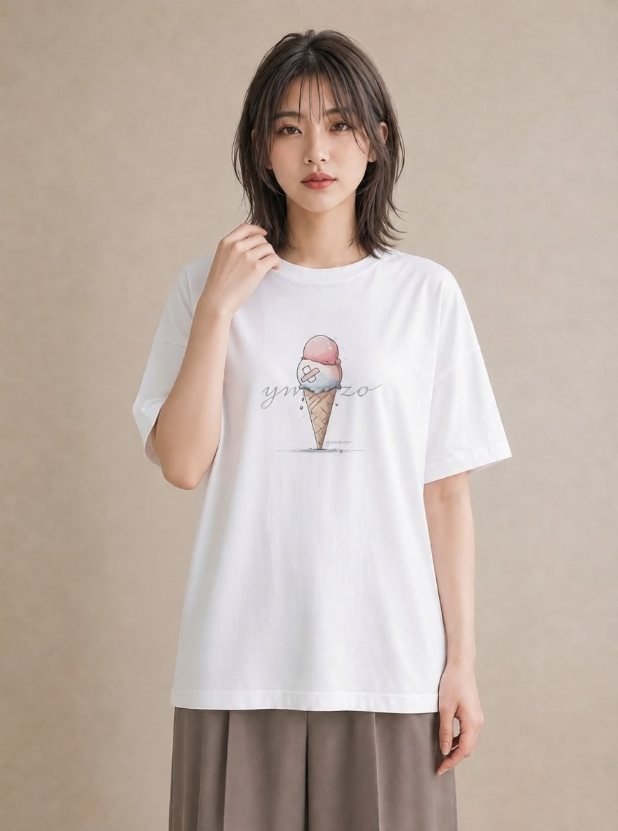 Tシャツ レディース ソフトクリーム 食べ物 フード イラスト こなれ感 ギフト 母の日 白T