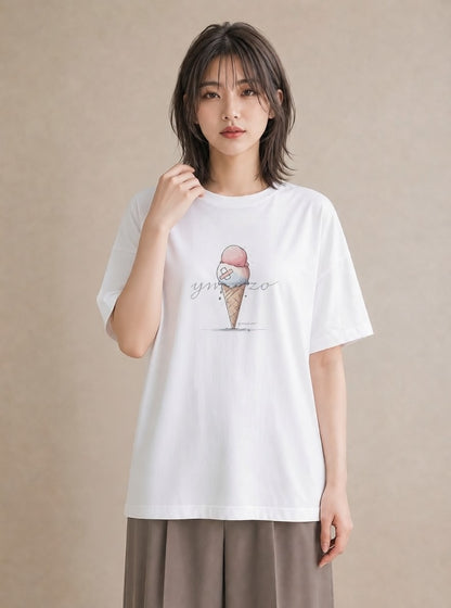 Tシャツ レディース ソフトクリーム 食べ物 フード イラスト こなれ感 ギフト 母の日 白T