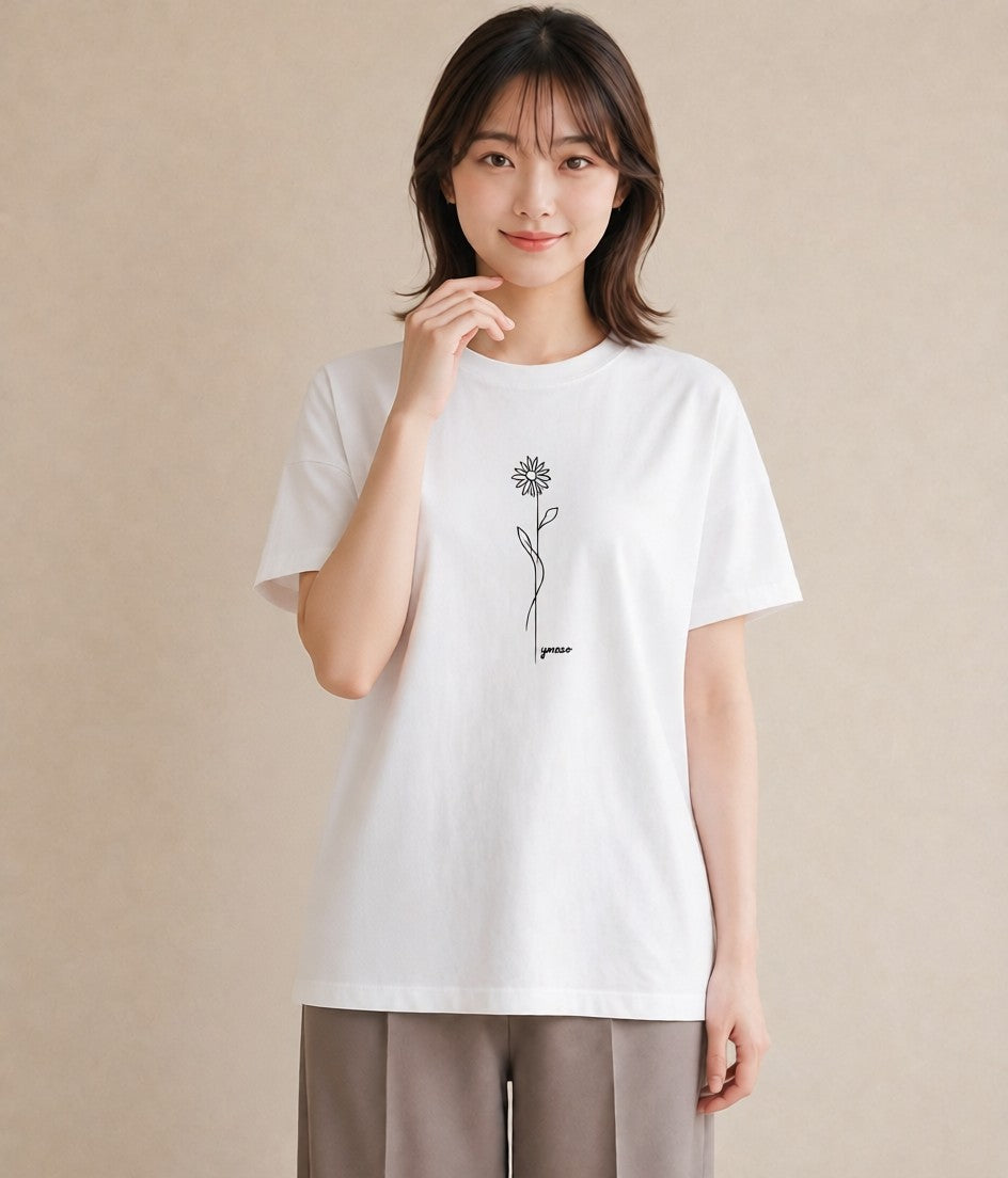 Tシャツ レディース 小花 花 フラワー イラスト 普段使い 綿100 デート 白T