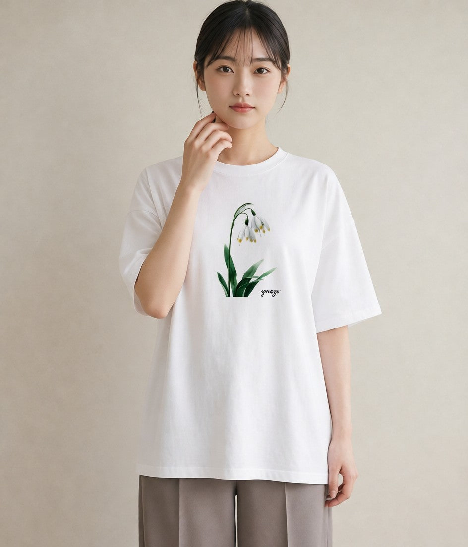 グラフィックTシャツ レディース すずらん 花 花柄 イラスト ポップ 旅行 母娘コーデ 白T