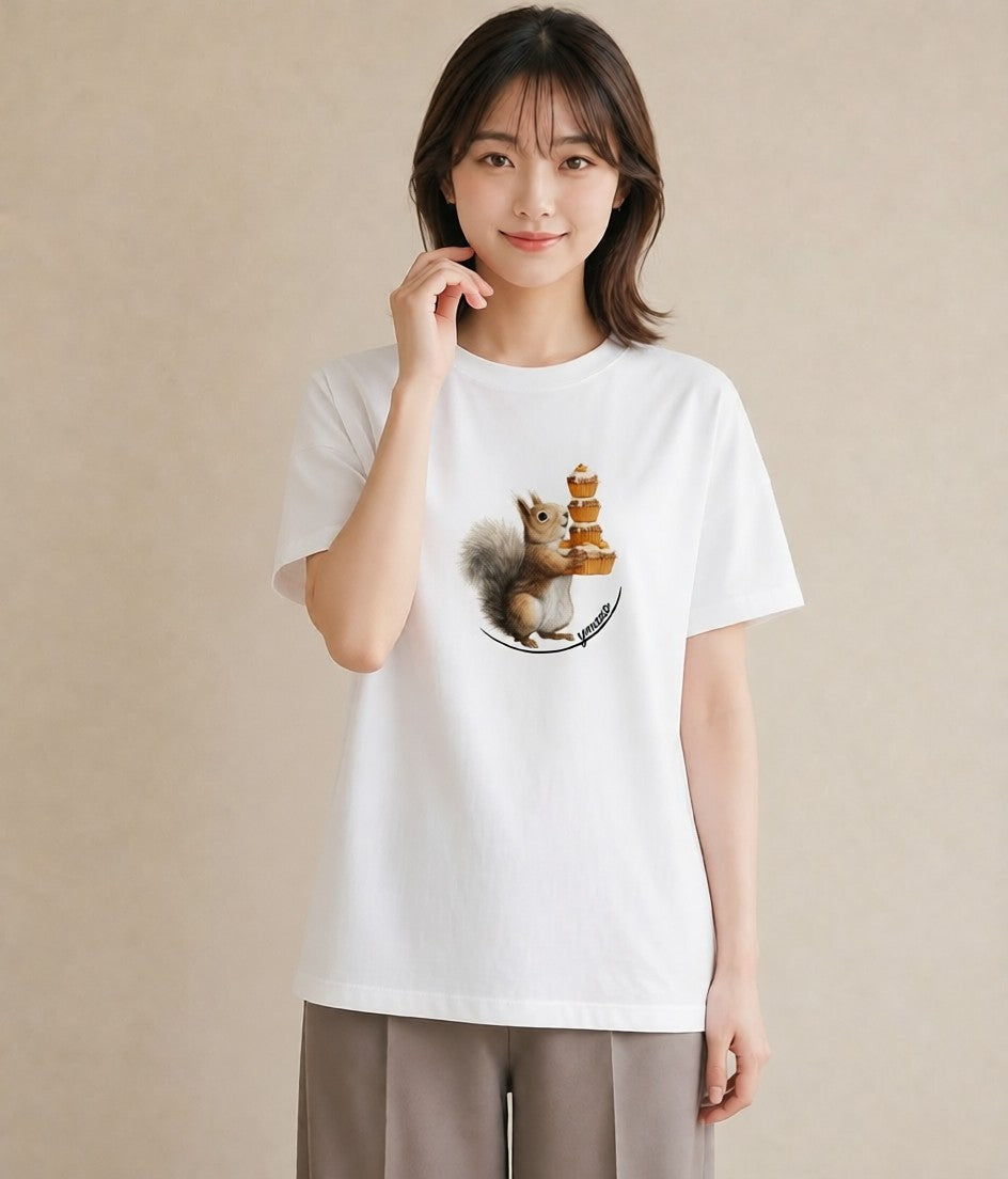 Tシャツ レディース シマリス ペット 動物 イラスト ラフ カジュアルコーデ 買い物 白T