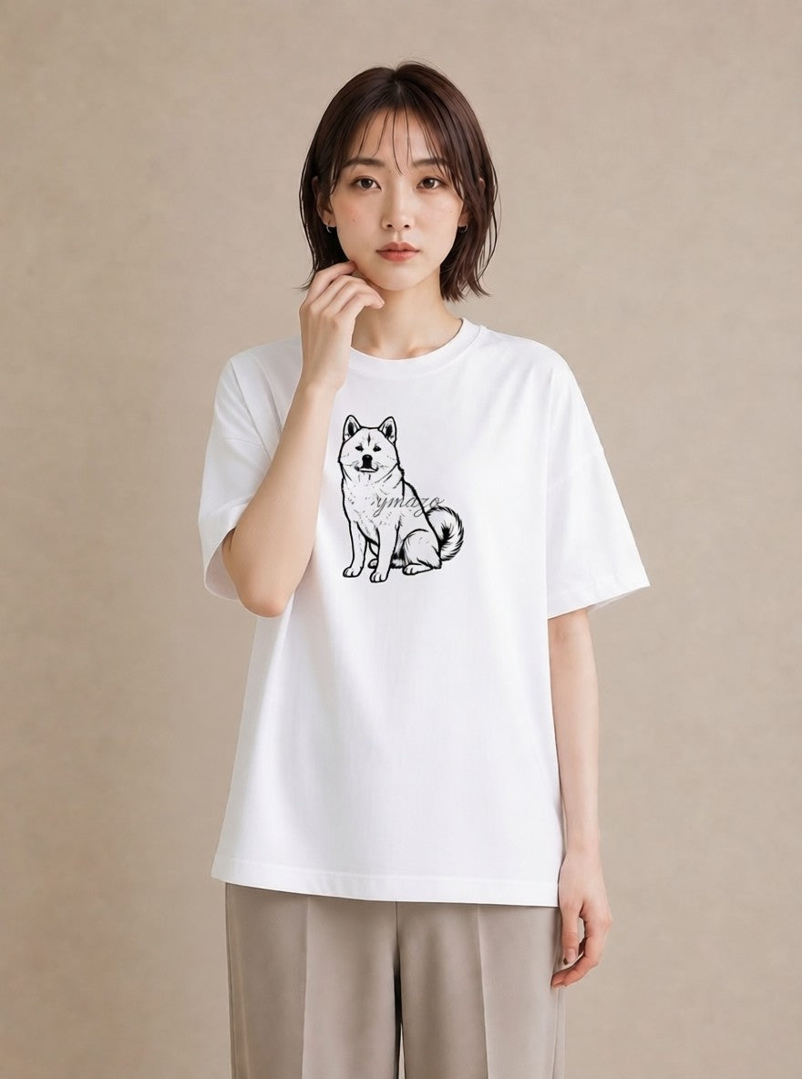 グラフィックTシャツ レディース 秋田犬 犬 いぬ イラスト デイリーウェア 休日 白T