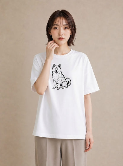 グラフィックTシャツ レディース 秋田犬 犬 いぬ イラスト デイリーウェア 休日 白T