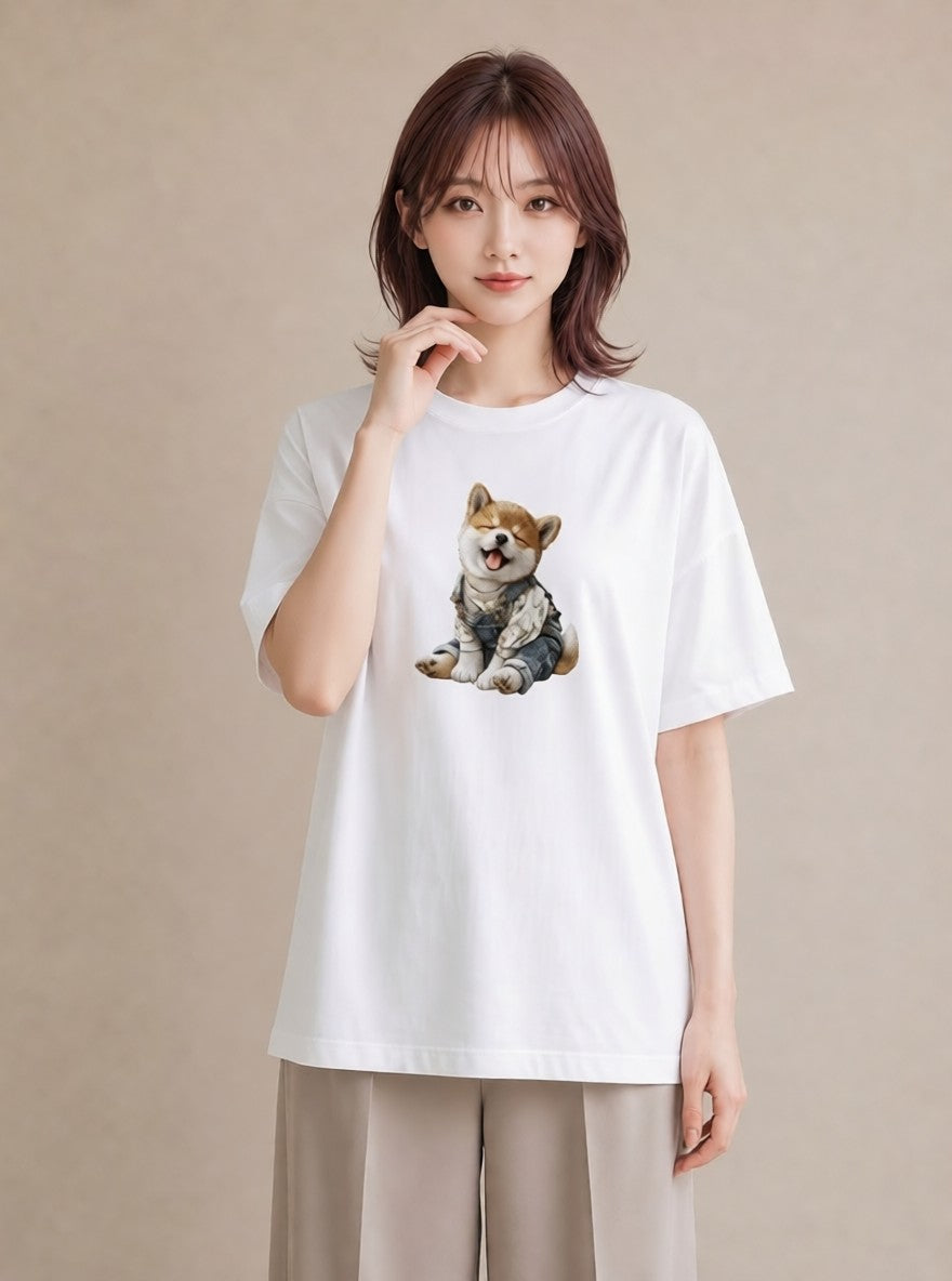デザインTシャツ レディース 柴犬 しばいぬ 犬 いぬ イラスト ボタニカル カフェ巡り 女子会 白T