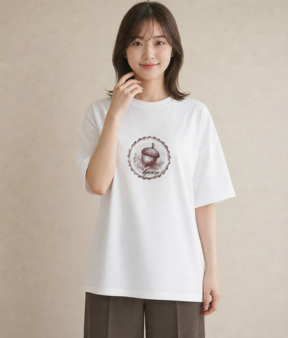 デザインTシャツ レディース どんぐり 植物 ボタニカル イラスト ラフ お揃い 親子 白T