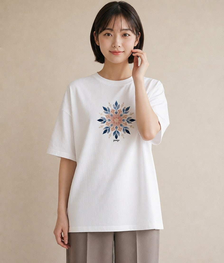 デザインTシャツ レディース 雪の結晶 星空 宇宙 イラスト 北欧風 旅行用 海 白T