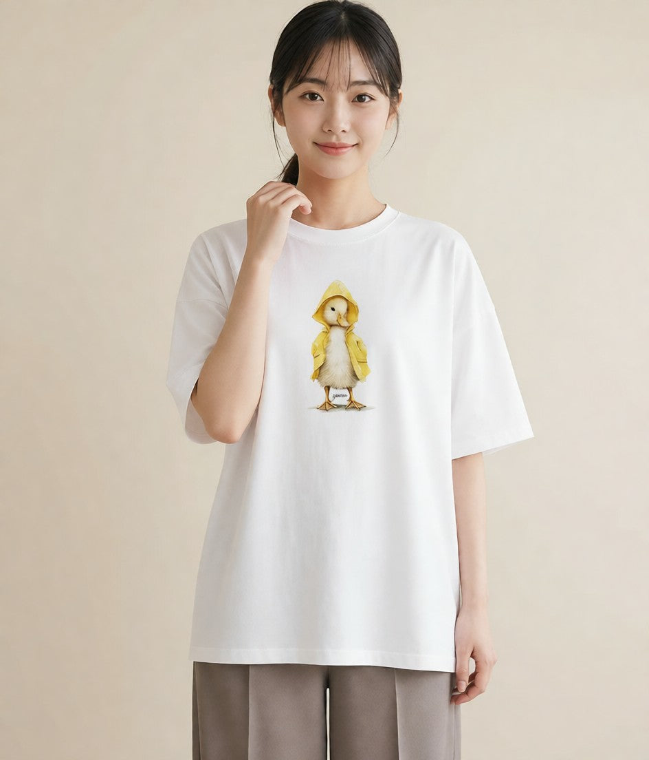 プリントTシャツ レディース ひよこ 動物 アニマル イラスト レトロ 春服 ミセス 白T