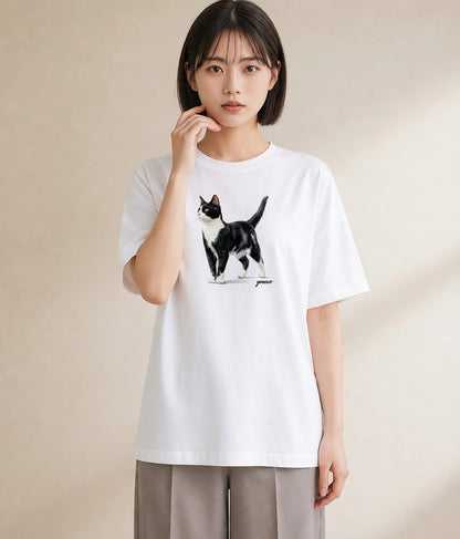 半袖Tシャツ レディース 愛猫 猫 ねこ イラスト カフェコーデ 旅行 母娘コーデ 白T