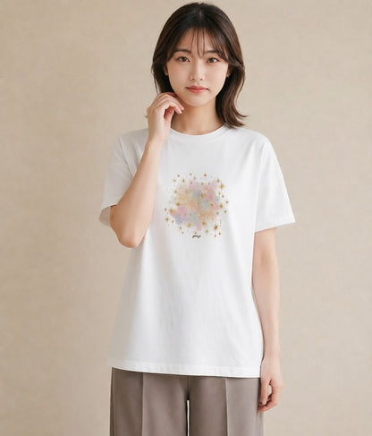 半袖Tシャツ レディース 星空 宇宙 イラスト 淡色 おしゃれギフト 社会人 白T