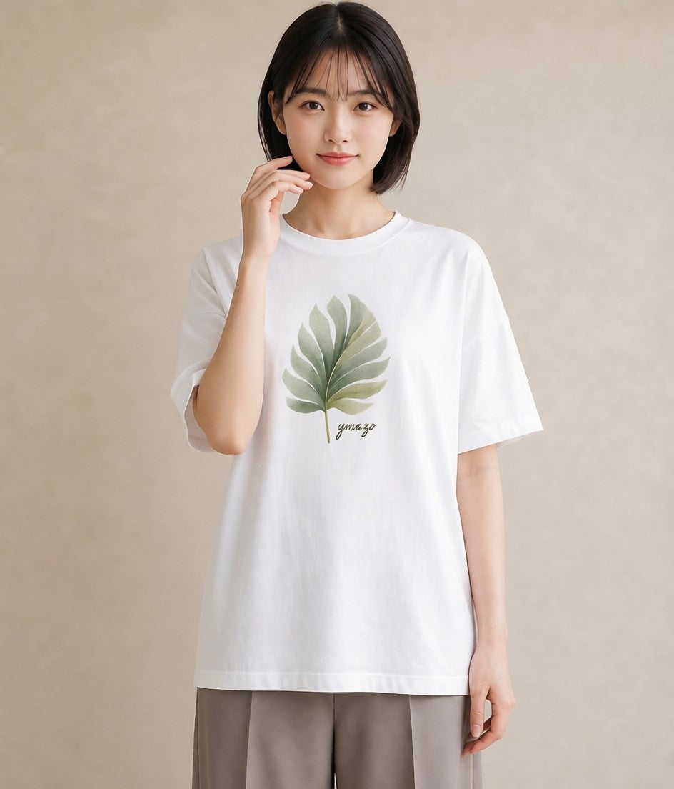 プリントTシャツ レディース 苔 植物 ボタニカル イラスト きれいめカジュアル デイリーウェア 休日 白T