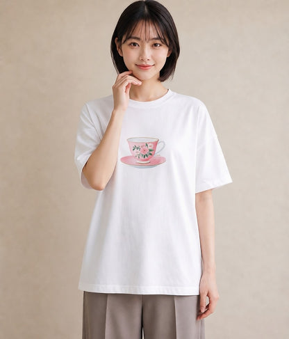 デザインTシャツ レディース ハーブティー 食べ物 フード イラスト ガーリー 姉妹 送別ギフト 白T