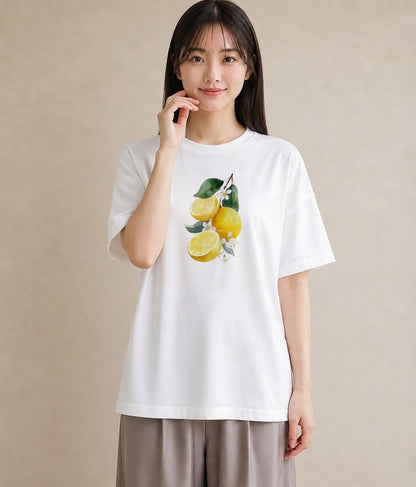 半袖Tシャツ レディース レモン 檸檬 食べ物 フード イラスト カフェコーデ 海 カフェ巡り 白T