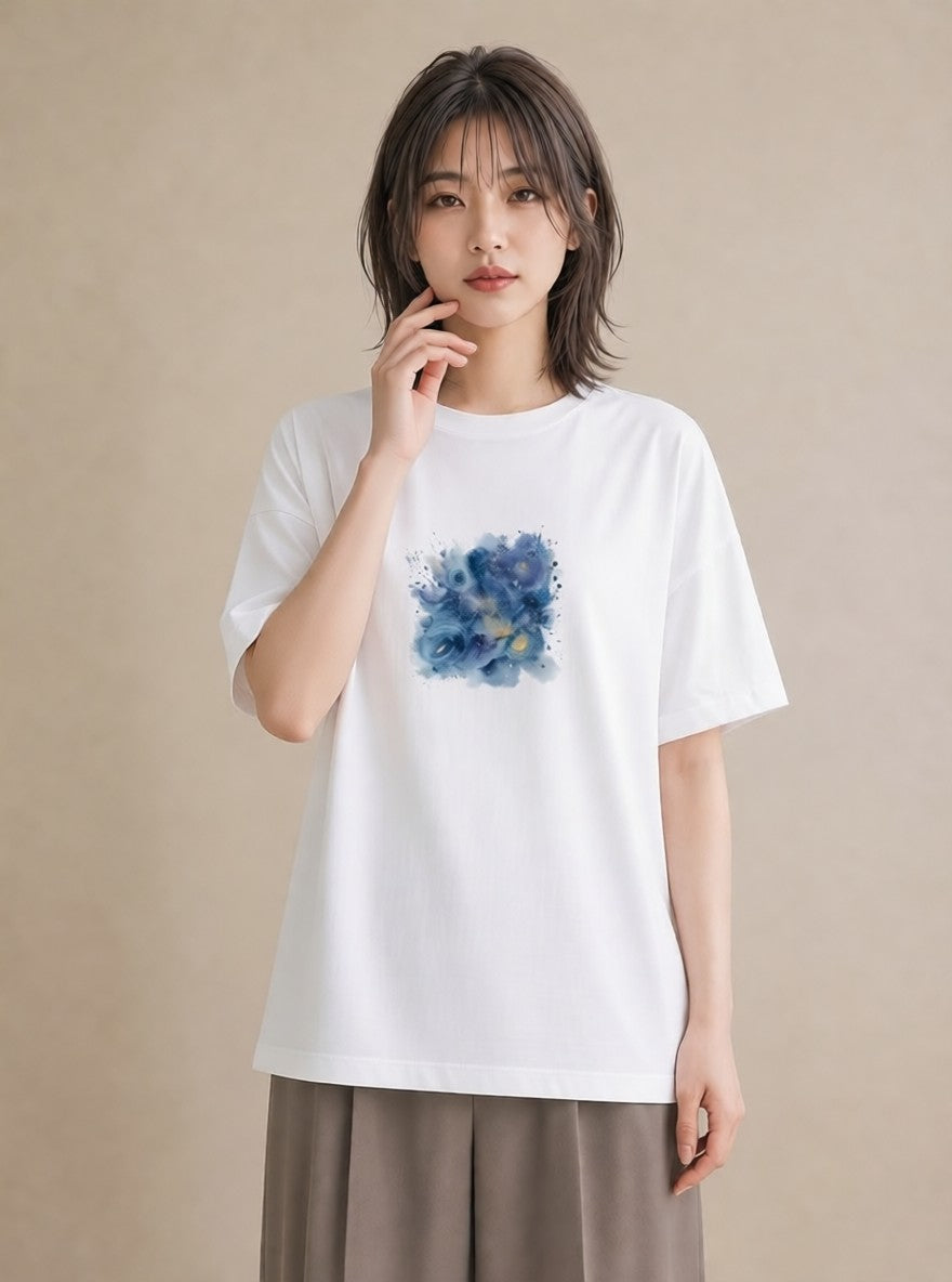 プリントTシャツ レディース 獅子座 星空 宇宙 イラスト ポップ カフェ巡り 女子会 白T