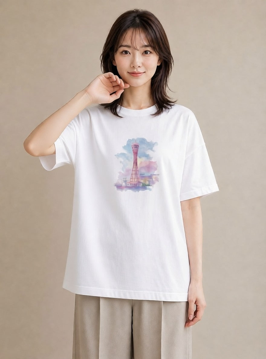 デザインTシャツ レディース 灯台 霧 海 ナチュラル アンティーク イラスト こなれ感 部屋着 女性向けギフト 白T