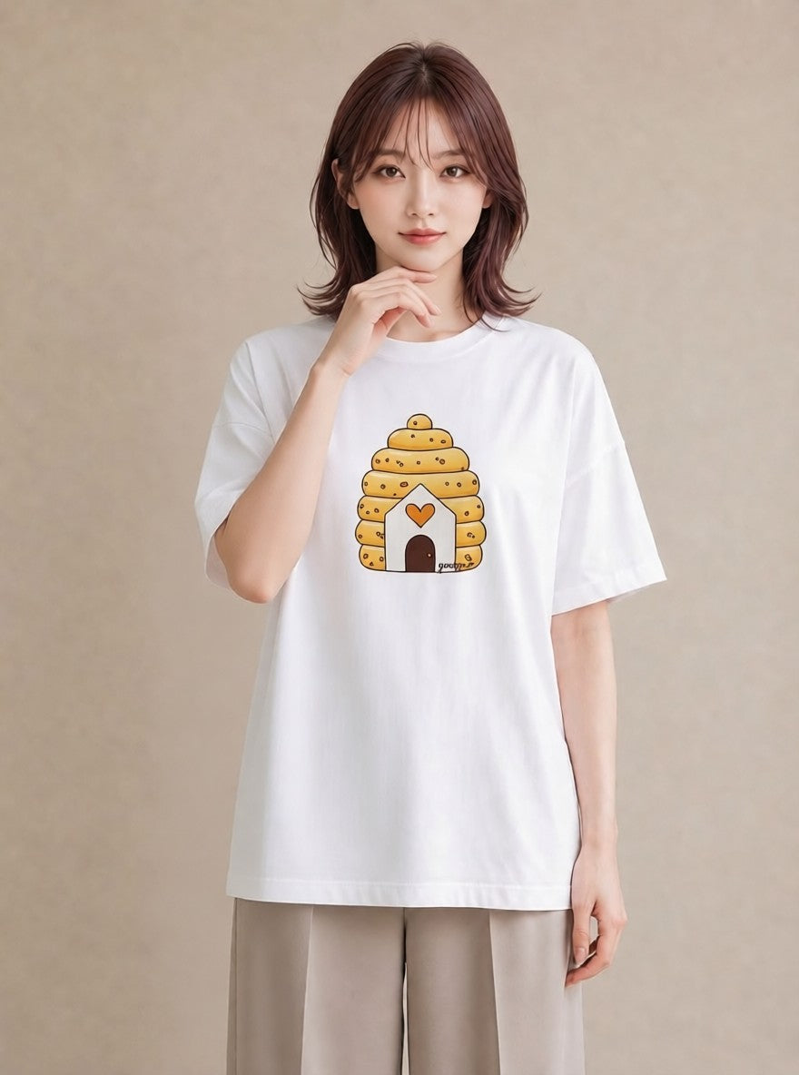 デザインTシャツ レディース はちみつ 食べ物 フード イラスト 手描き風 友達ギフト 部屋着 白T