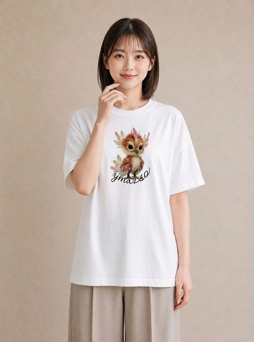 グラフィックTシャツ レディース フクロウ 動物 アニマル イラスト 可愛い 散歩 お出かけ 白T