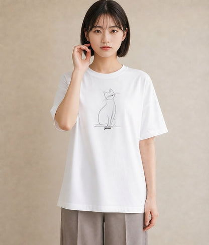 グラフィックTシャツ レディース 猫 ねこ ネコ イラスト ユニーク 秋コーデ おしゃれギフト 白T