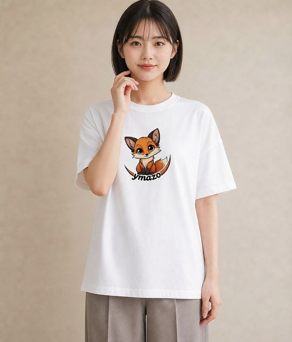 プリントTシャツ レディース きつね 動物 アニマル イラスト カジュアル 買い物 夏コーデ 白T