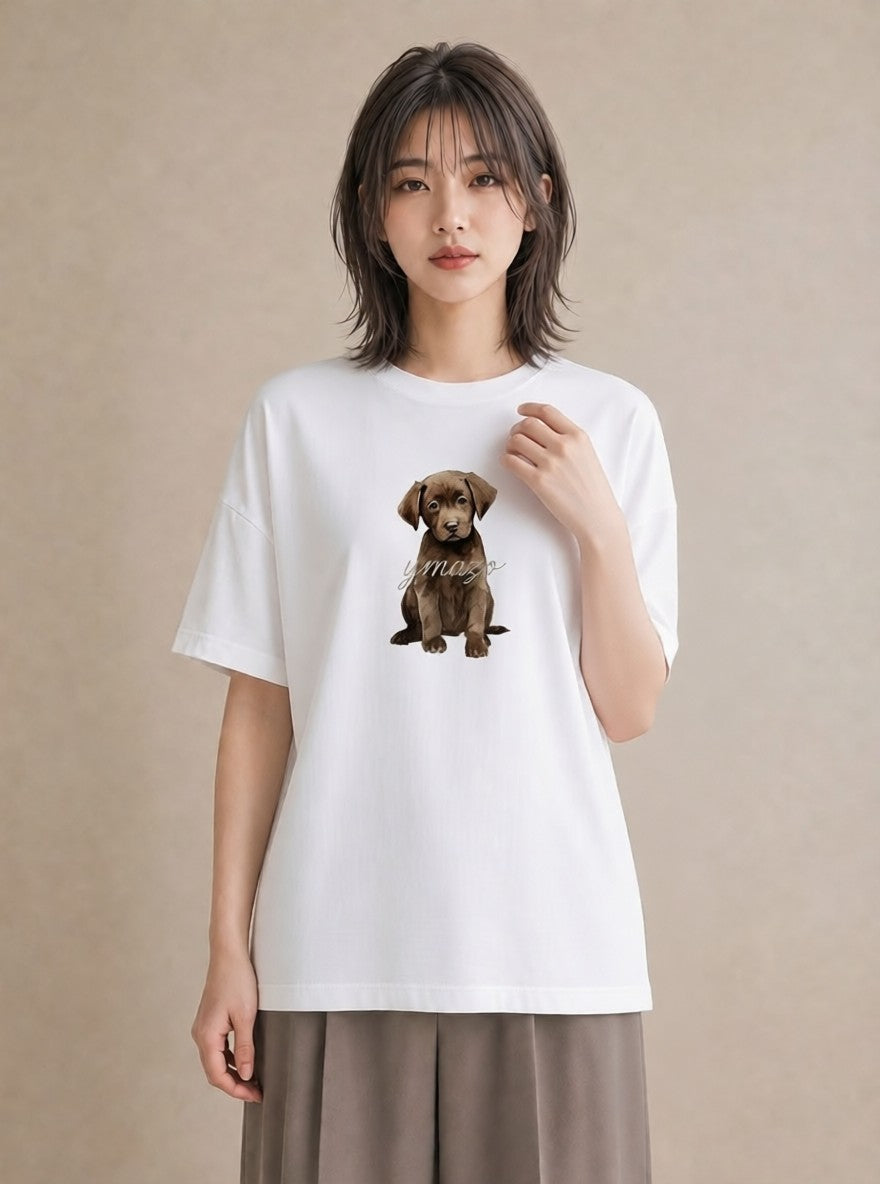 Tシャツ レディース 子犬 犬 いぬ イラスト ポップ ビーチ デイリーウェア 白T