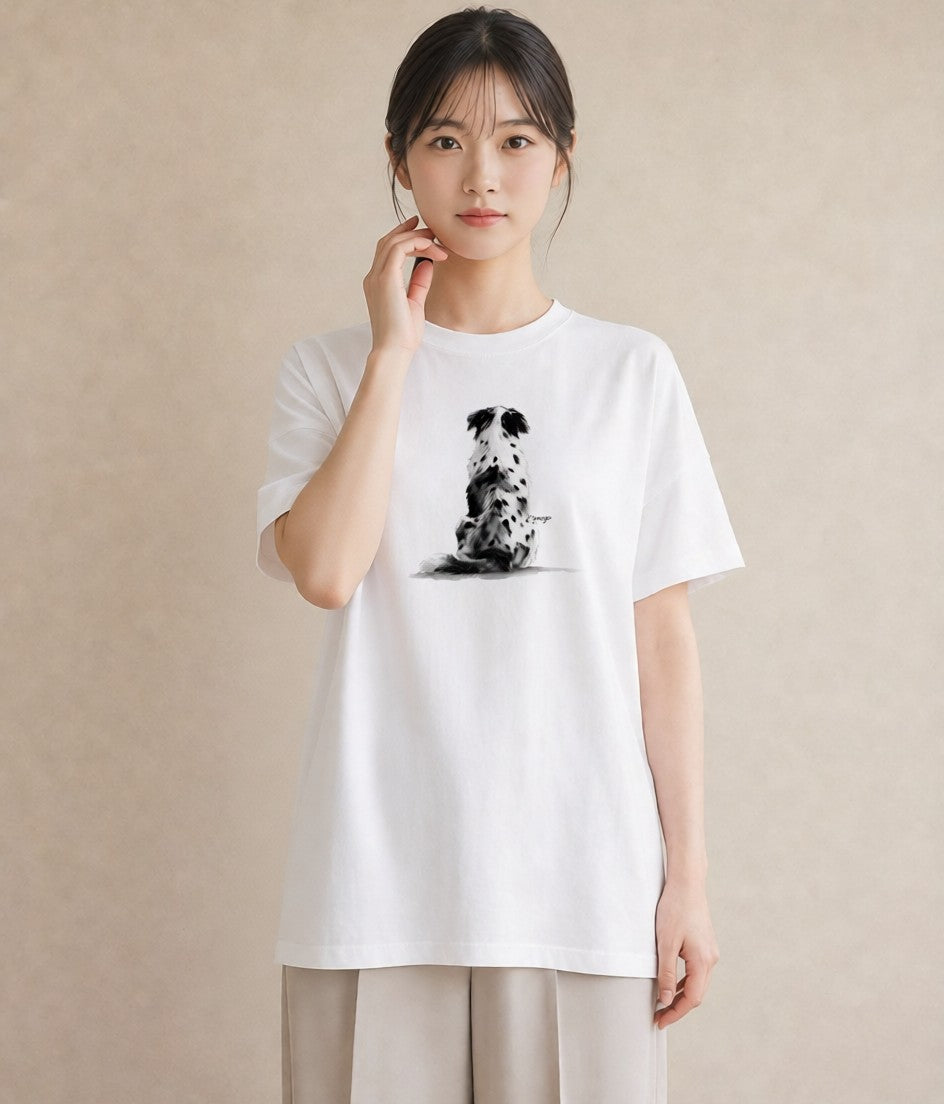 Tシャツ レディース ボーダーコリー 犬 いぬ イラスト 線画 クリスマス 旅行 白T
