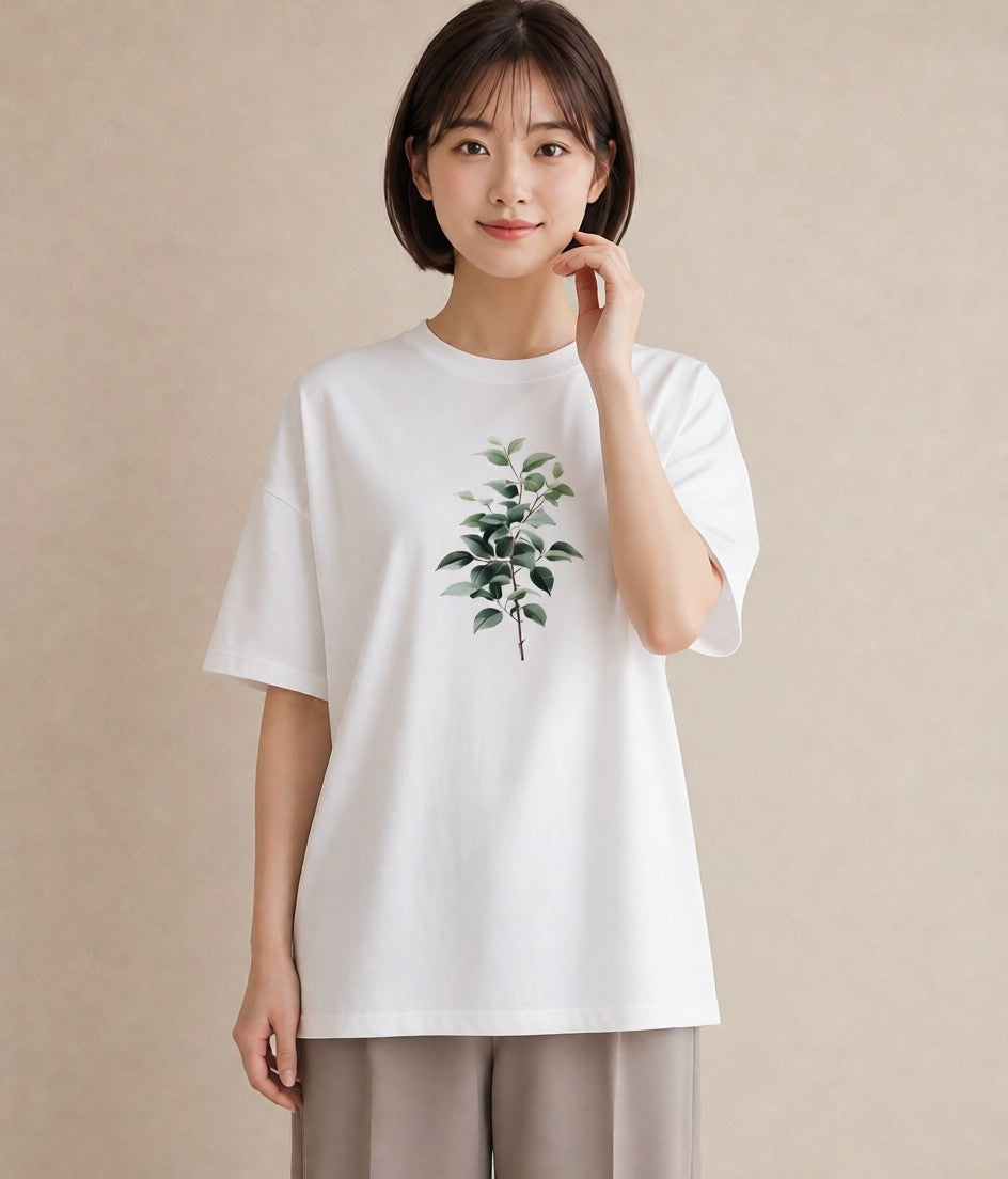 デザインTシャツ レディース ボタニカル 植物 イラスト 線画 お出かけ 普段着 白T