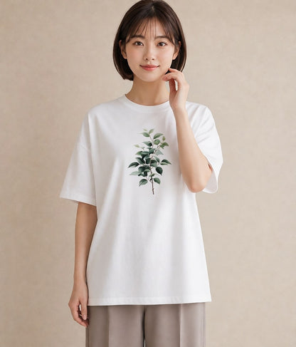 デザインTシャツ レディース ボタニカル 植物 イラスト 線画 お出かけ 普段着 白T