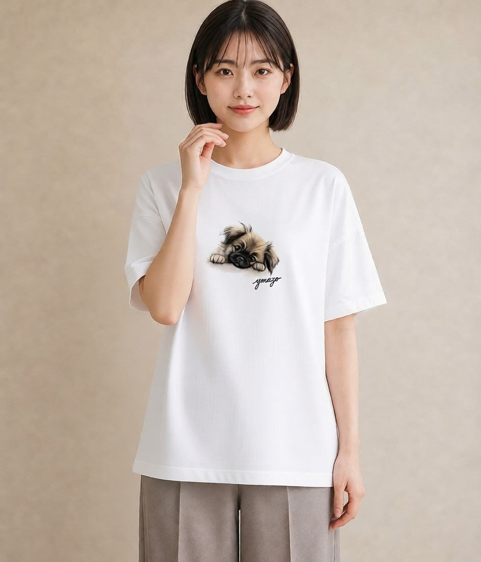 プリントTシャツ レディース 狆 犬 いぬ イラスト お洒落 姉妹 送別ギフト 白T