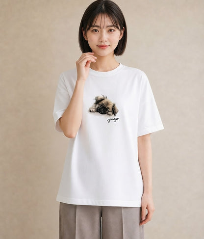 プリントTシャツ レディース 狆 犬 いぬ イラスト お洒落 姉妹 送別ギフト 白T