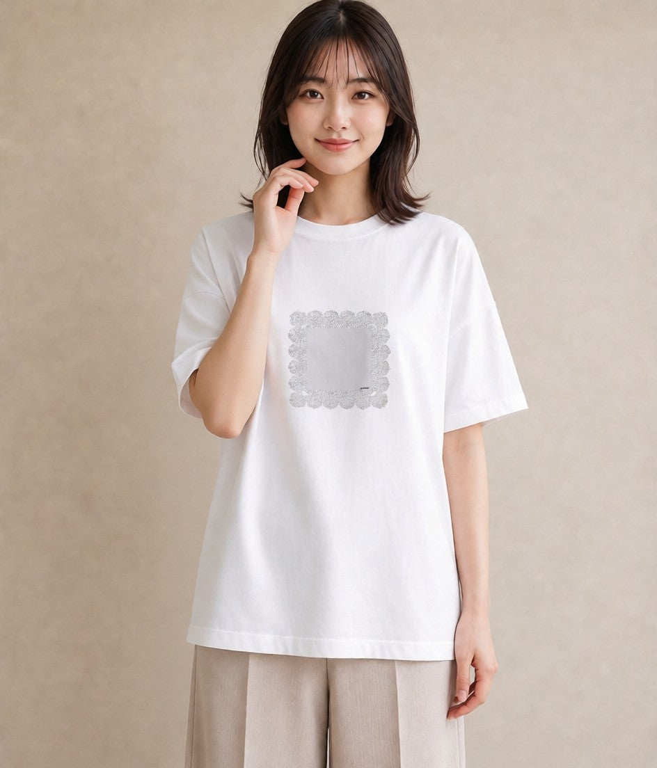 デザインTシャツ レディース レースハンカチ レース ハンカチ ナチュラル アンティーク イラスト お出かけ 普段着 白T